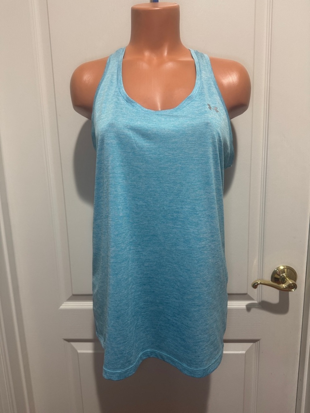 UNDER ARMOUR Heather Turquoise Blue Racerback Tank Top Size L Large $35 EUC KL - Picture 3 of 11